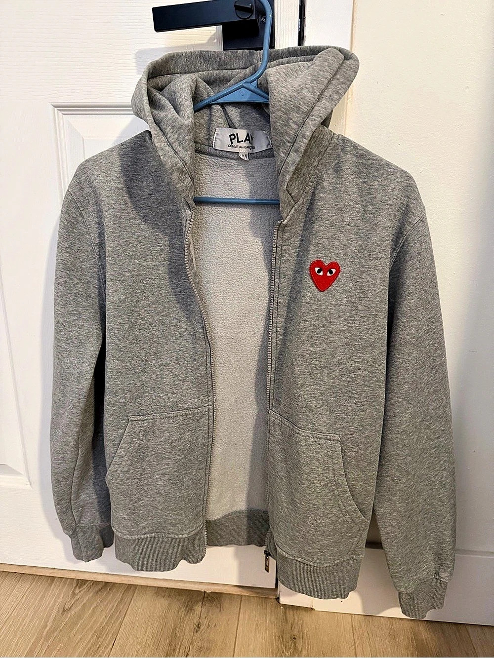 Comme des Garçons PLAY Double Heart Zip Hoodie Gray Zip Hoodie